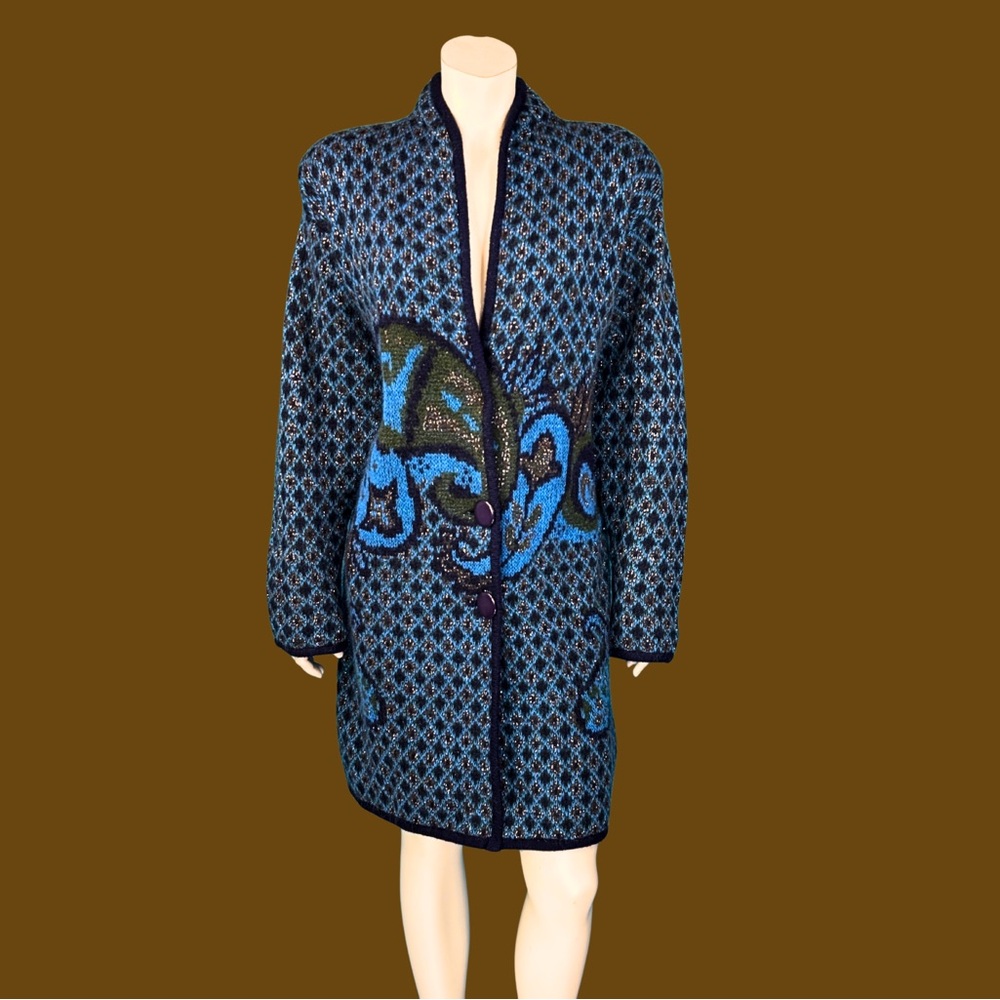 Vintage 1980s Oversized Paisley Sweater Coat / M L - Picture 10 of 12